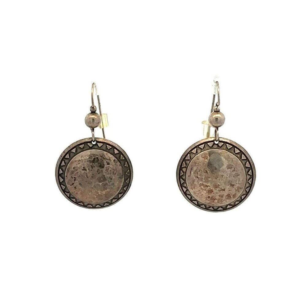 Estate Sterling Silver Hammered Finish Round Dangle Pierced Hook‎ Earrings! 46
